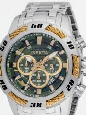 Invicta Speedway Bolt Ignition Two-Tone Chronograph Watch Gold Rope Green Dial